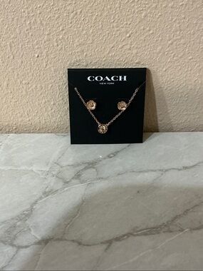 COACH Rose Gold Crystal Pendant Necklace and Studs Set